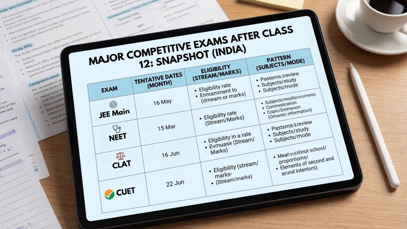 Important Competitive Exams for Students After 12th: Dates, Eligibility & Pattern